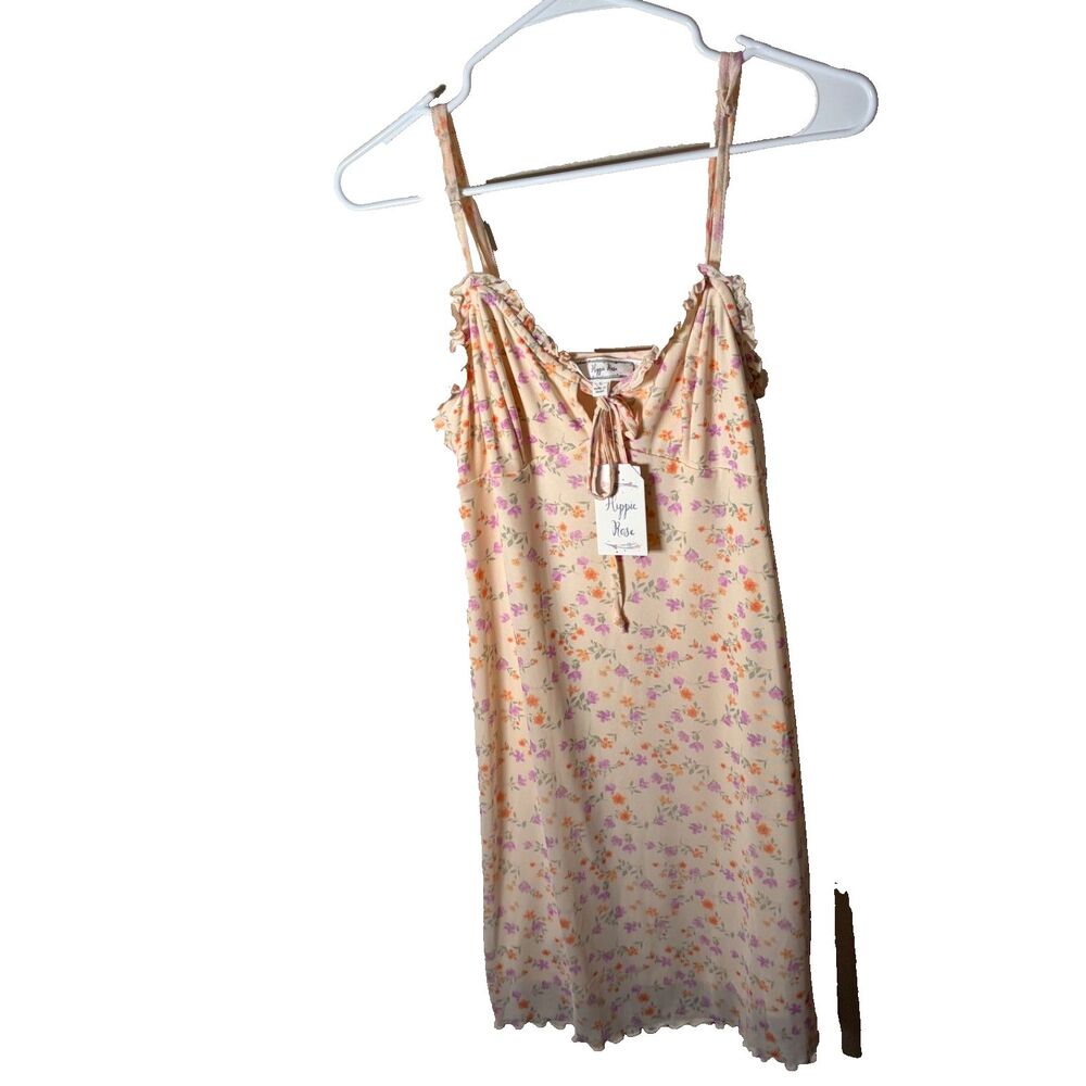 Hippie Rose Dress Women's Large Mesh Floral Mini Shift Cottage Sleeveless